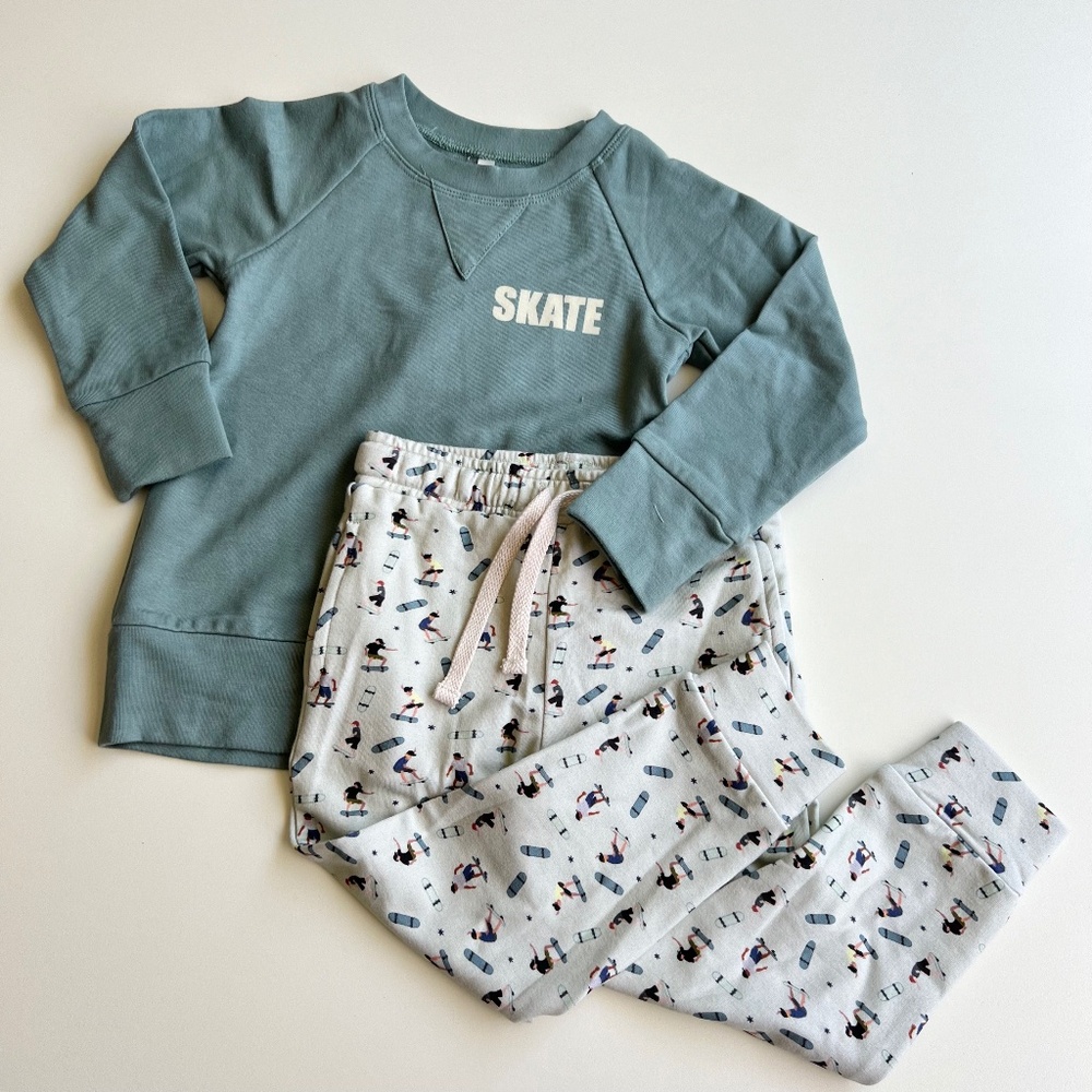 Babysprouts Bamboo Cotton Skate Raglan Sweatshirt & Joggers Set 2T NWT